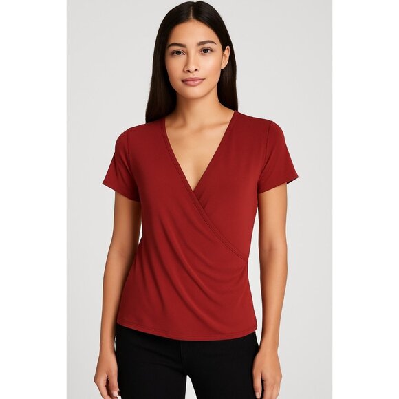 New York & Company Maroon Vintage Surplice Wrap Blouse Size L - Picture 1 of 6